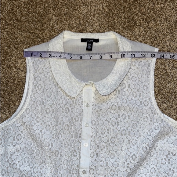 Jacob Elegant White Lace Sleeveless Top Blouse Peter Pan Collar - Picture 6 of 9